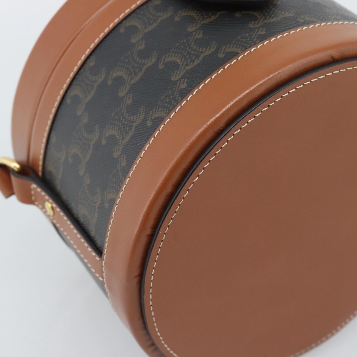 CELINE Macadam Canvas Triomphe Tambour Shoulder Bag PVC Black Gold Auth 189888SM