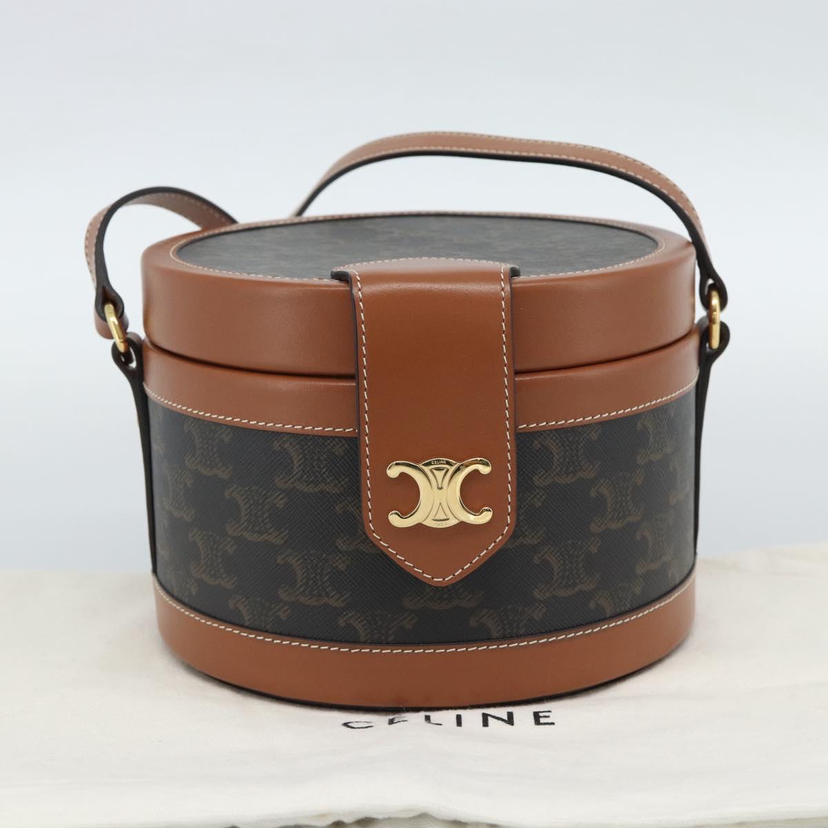 CELINE Macadam Canvas Triomphe Tambour Shoulder Bag PVC Black Gold Auth 189888SM