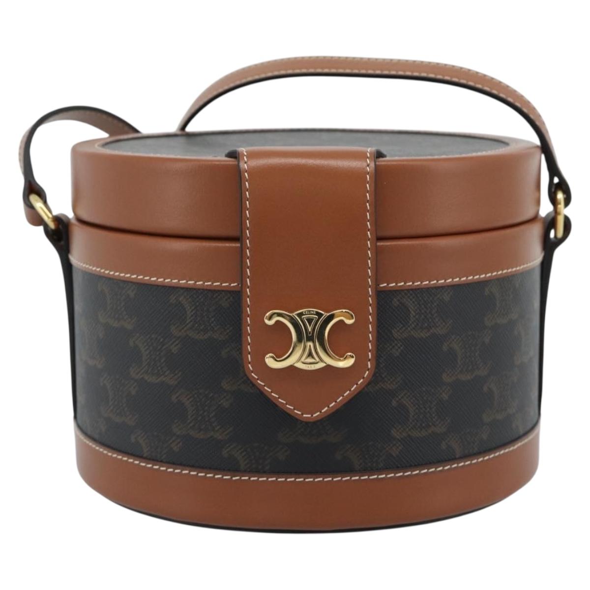 CELINE Macadam Canvas Triomphe Tambour Shoulder Bag PVC Black Gold Auth 189888SM