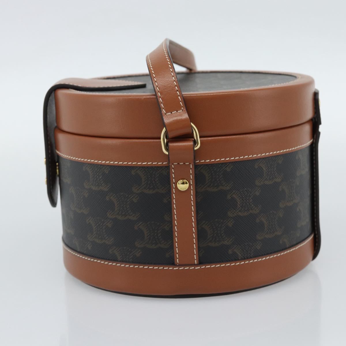 CELINE Macadam Canvas Triomphe Tambour Shoulder Bag PVC Black Gold Auth 189888SM