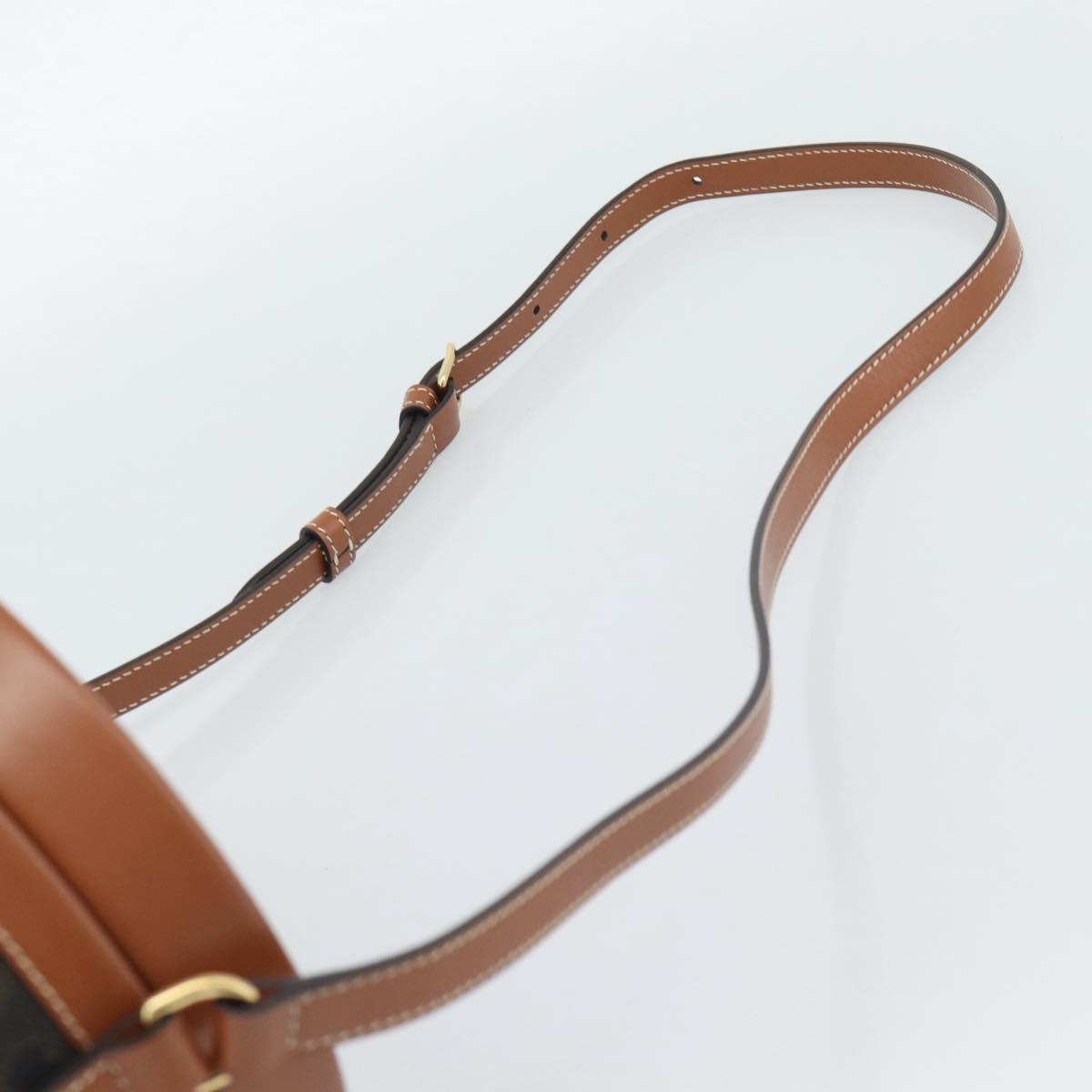 CELINE Macadam Canvas Triomphe Tambour Shoulder Bag PVC Black Gold Auth 189888SM
