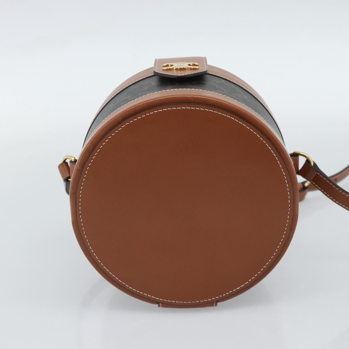 CELINE Macadam Canvas Triomphe Tambour Shoulder Bag PVC Black Gold Auth 189888SM