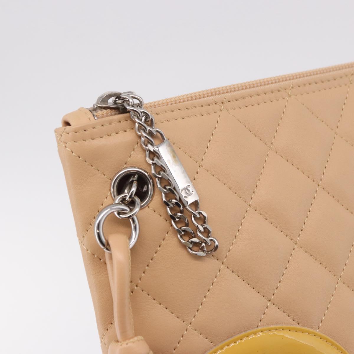 CHANEL Cambon Line Matelasse Shoulder Bag Leather Beige Silver CC Auth 189889A