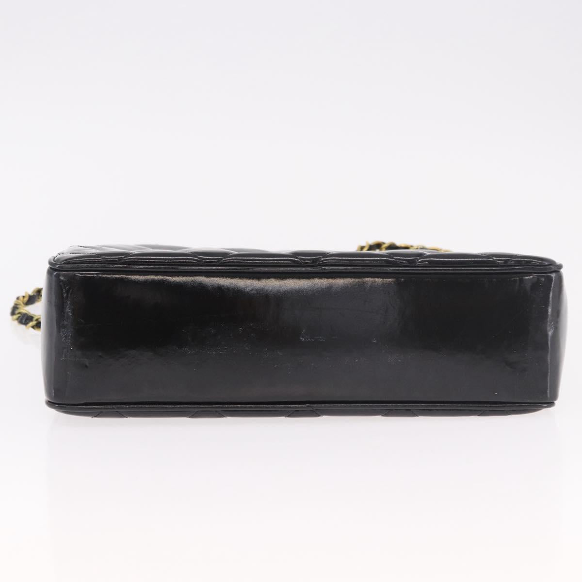 CHANEL Matelasse Chain Tote Bag Patent leather Black Gold CC Auth 189891A