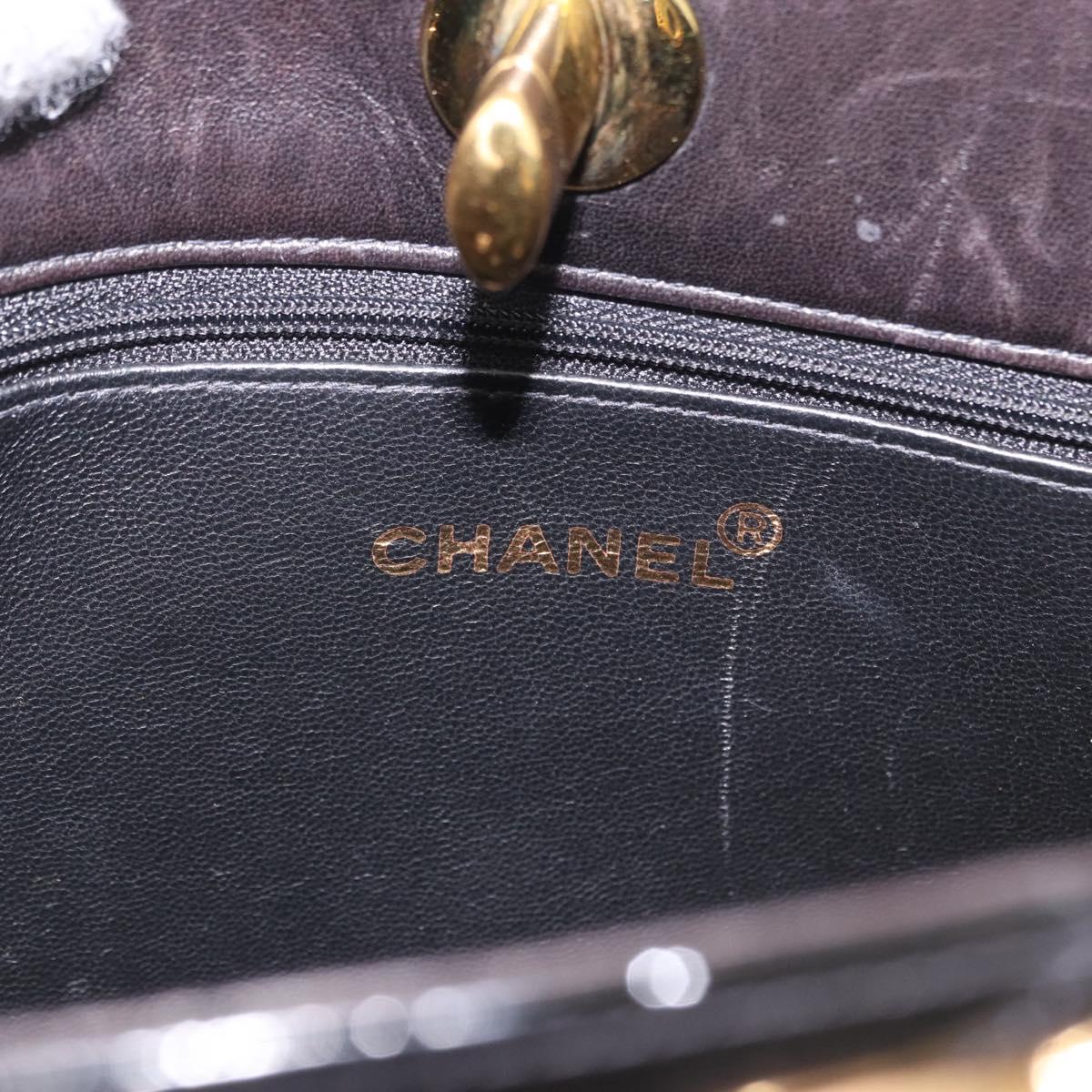 CHANEL Matelasse Chain Tote Bag Patent leather Black Gold CC Auth 189891A
