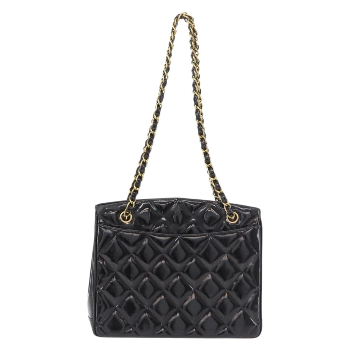 CHANEL Matelasse Chain Tote Bag Patent leather Black Gold CC Auth 189891A