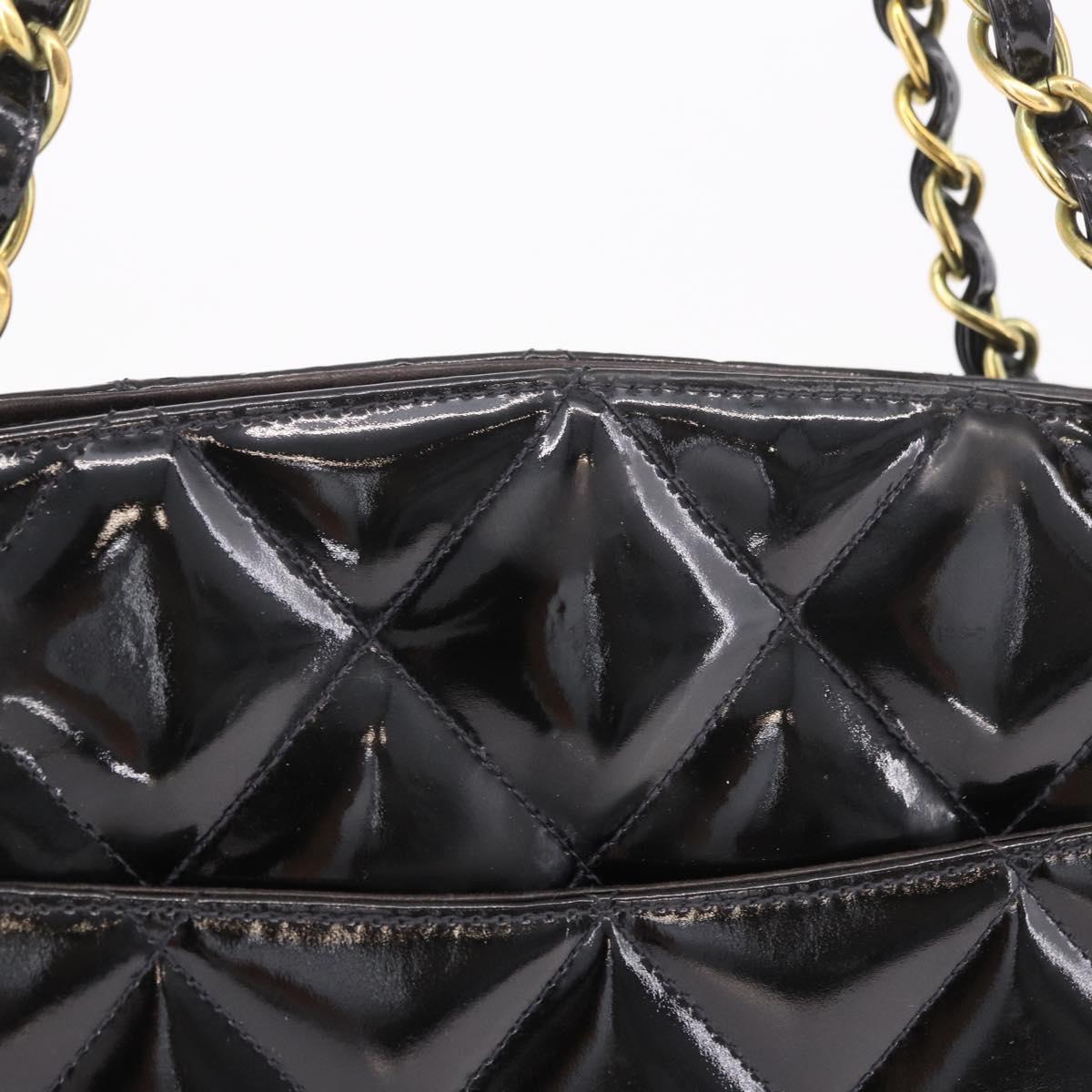 CHANEL Matelasse Chain Tote Bag Patent leather Black Gold CC Auth 189891A