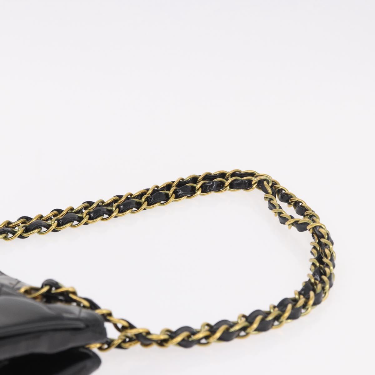 CHANEL Matelasse Chain Tote Bag Patent leather Black Gold CC Auth 189891A