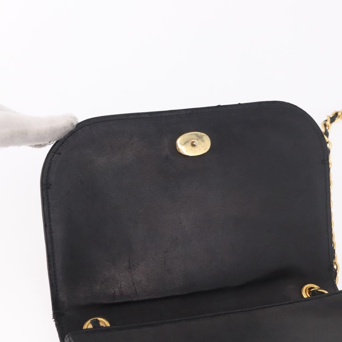 CHANEL Chain Shoulder Bag Lamb Skin Black Gold CC Auth 189894