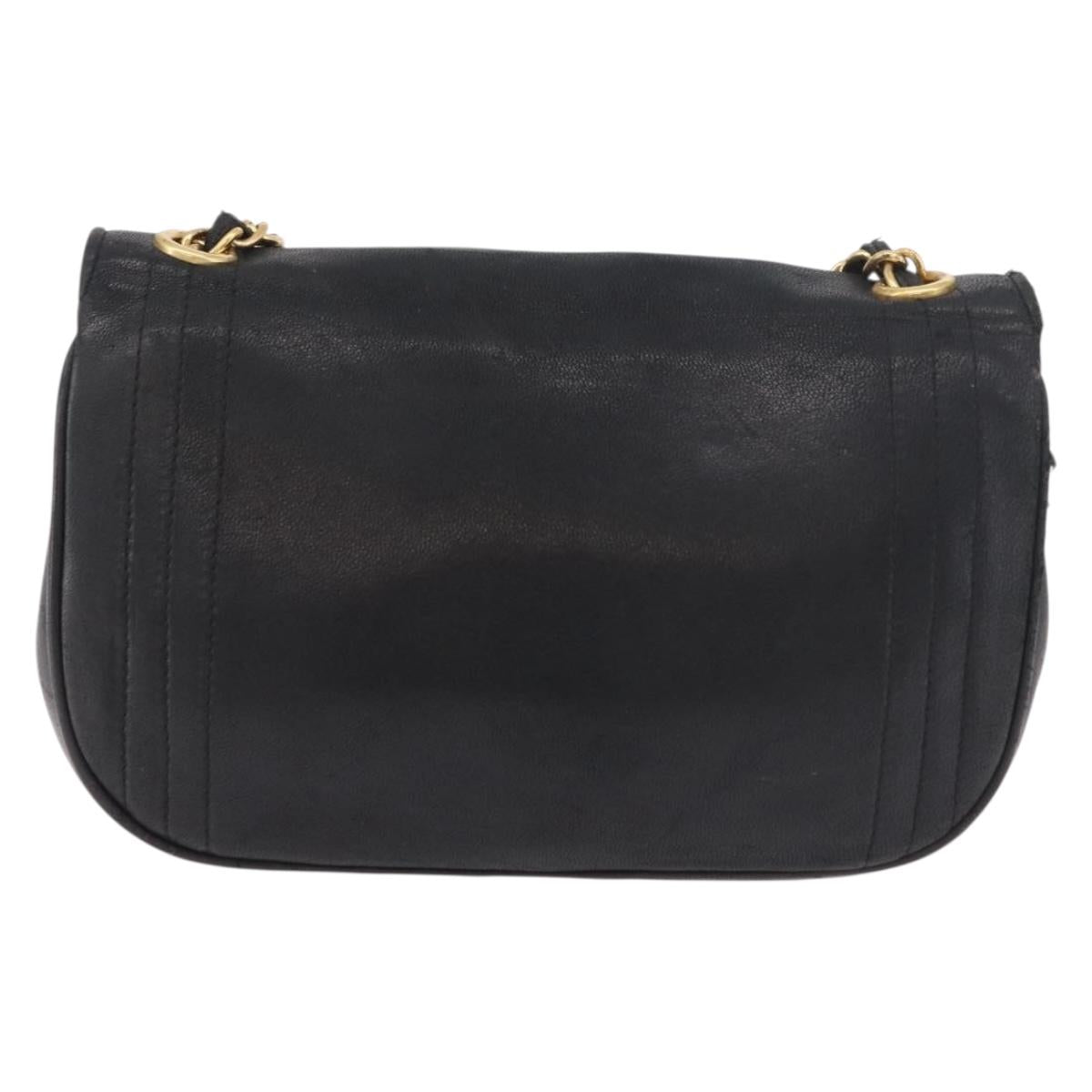 CHANEL Chain Shoulder Bag Lamb Skin Black Gold CC Auth 189894