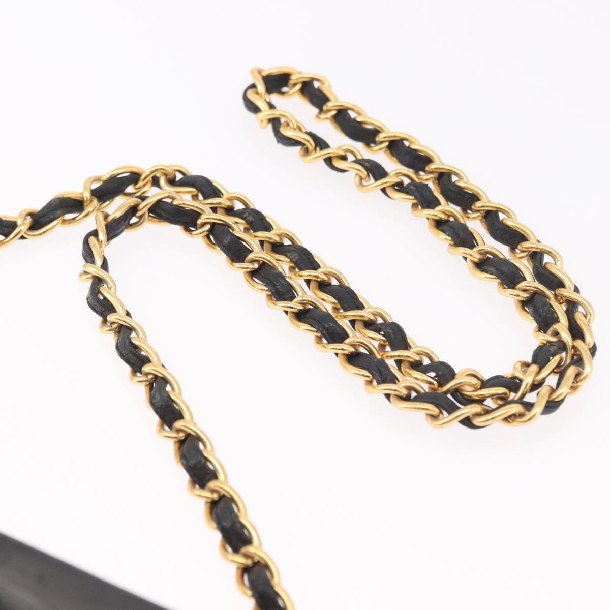 CHANEL Chain Shoulder Bag Lamb Skin Black Gold CC Auth 189894
