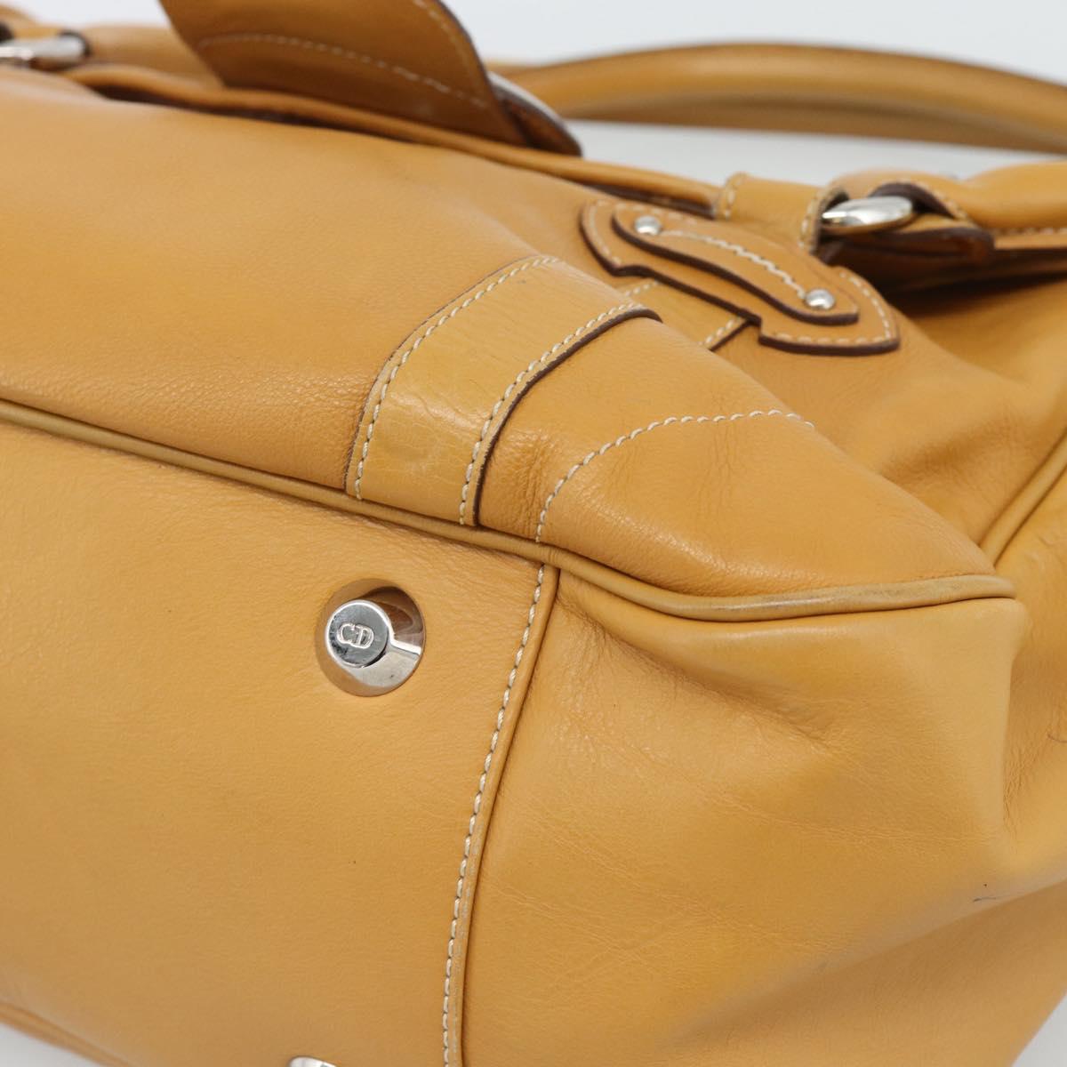 Christian Dior Hand Bag Leather Beige Silver Auth 189896A