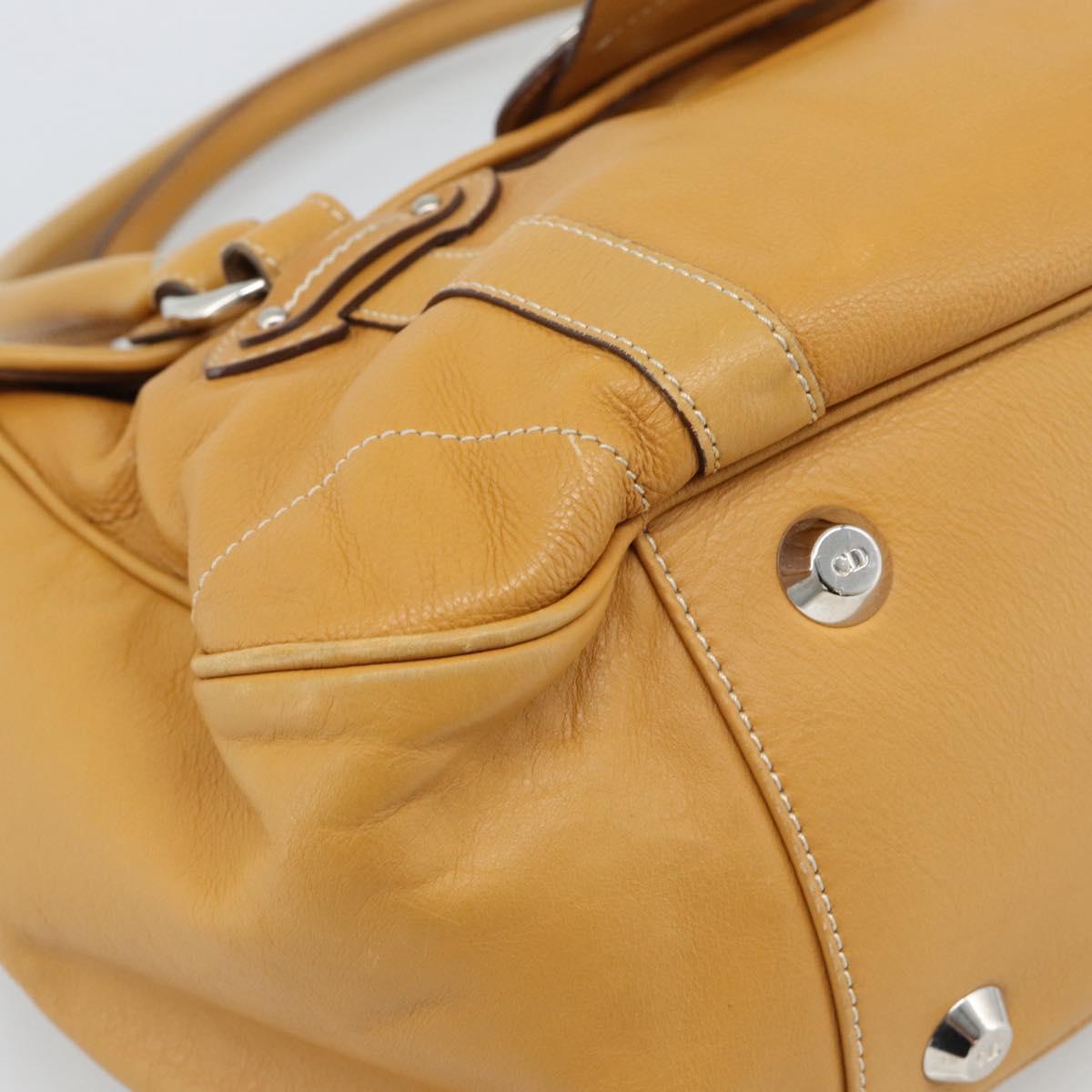 Christian Dior Hand Bag Leather Beige Silver Auth 189896A