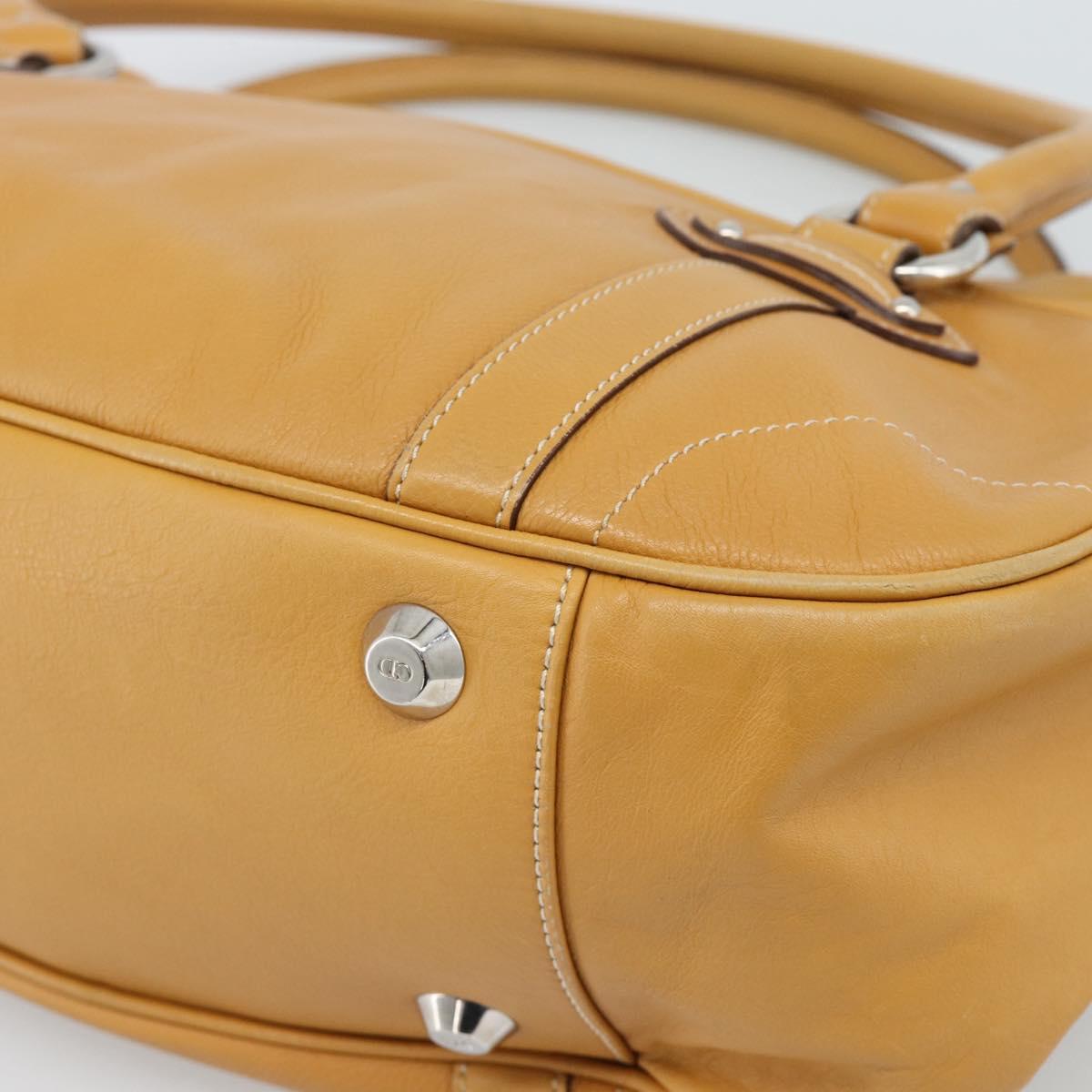 Christian Dior Hand Bag Leather Beige Silver Auth 189896A