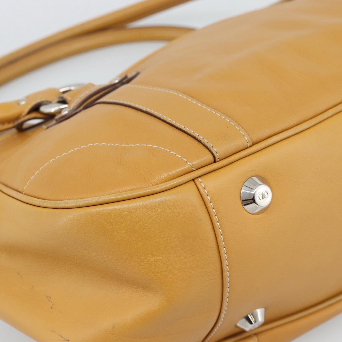 Christian Dior Hand Bag Leather Beige Silver Auth 189896A