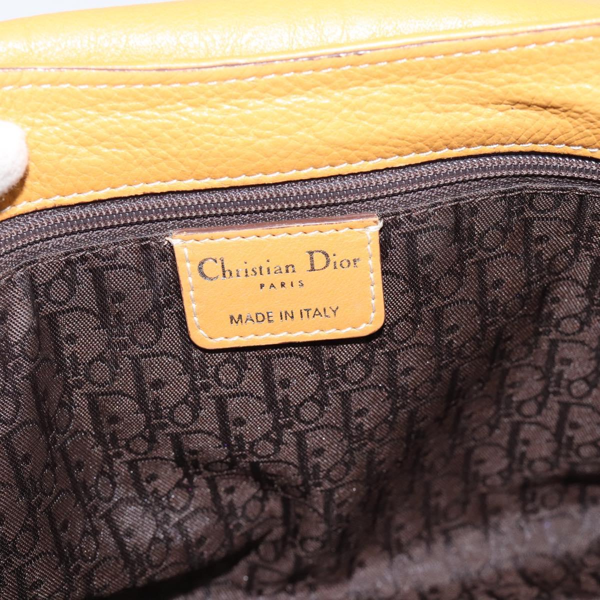 Christian Dior Hand Bag Leather Beige Silver Auth 189896A