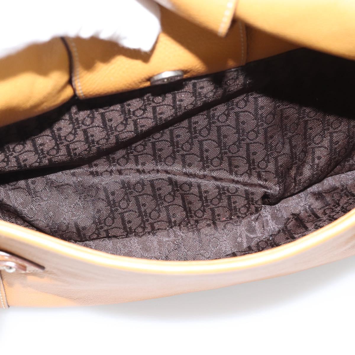 Christian Dior Hand Bag Leather Beige Silver Auth 189896A