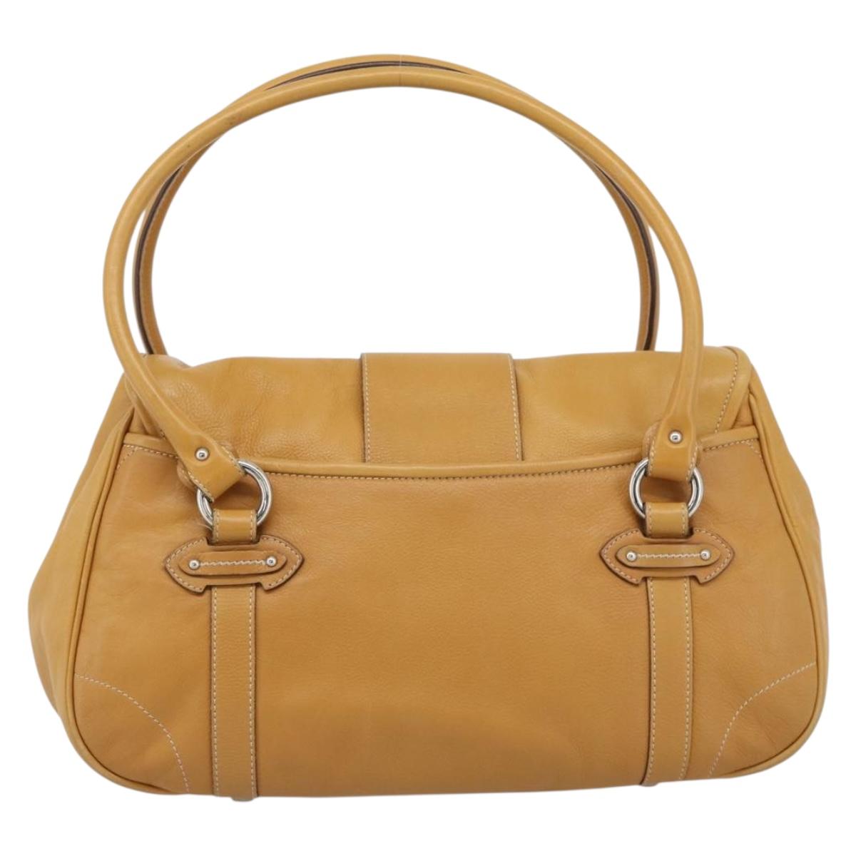 Christian Dior Hand Bag Leather Beige Silver Auth 189896A