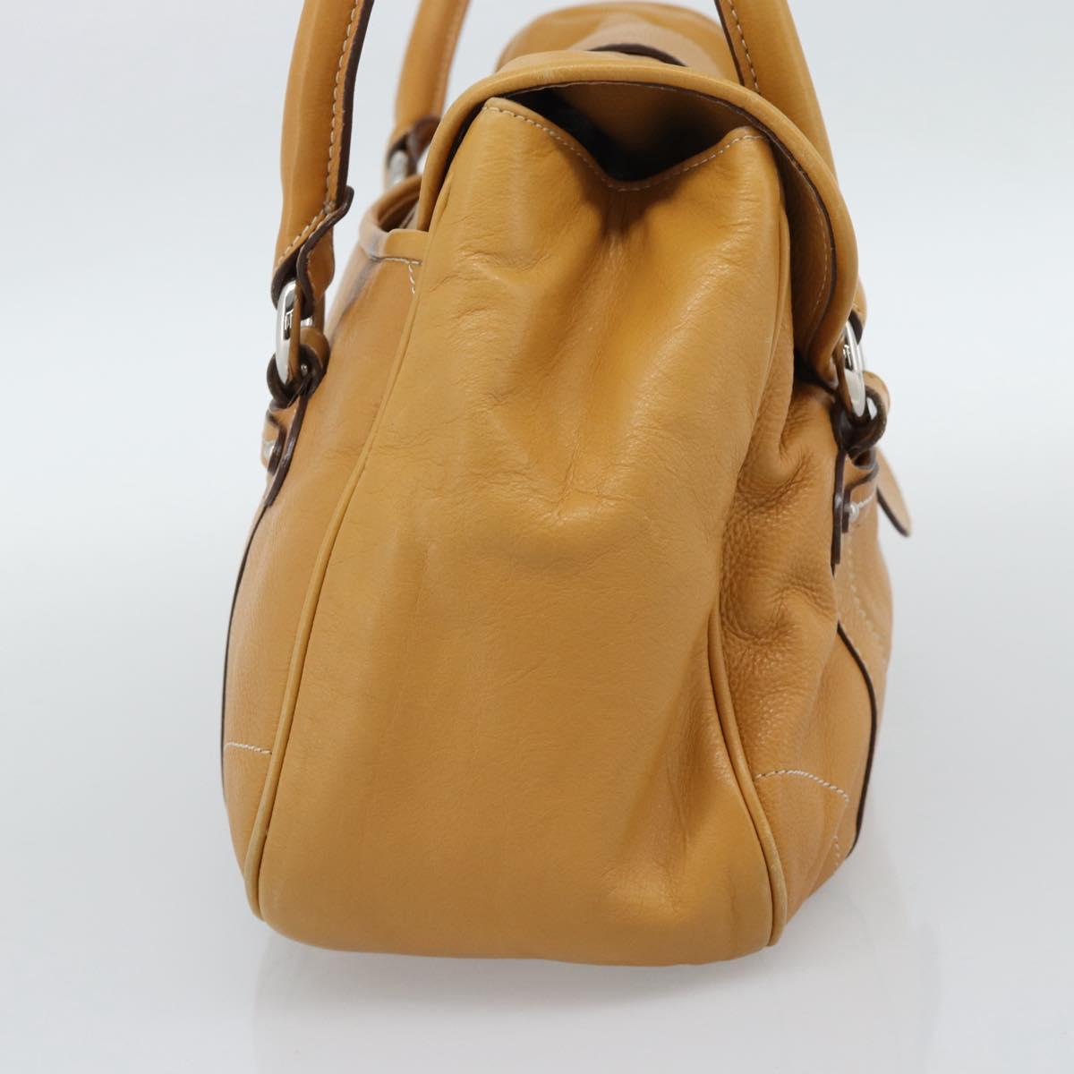 Christian Dior Hand Bag Leather Beige Silver Auth 189896A