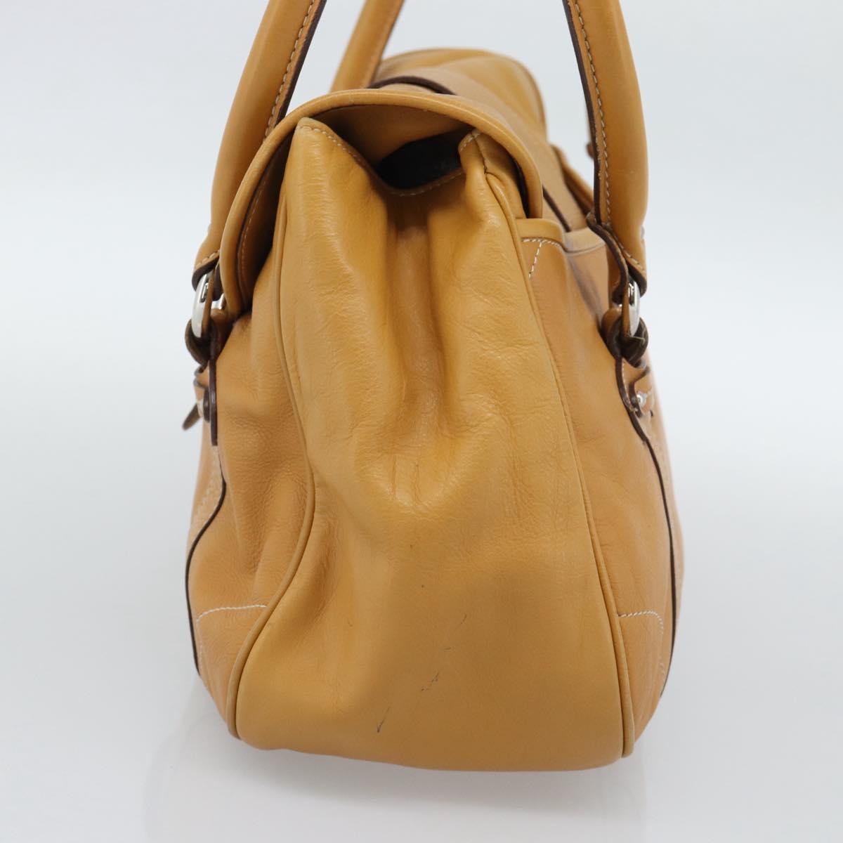 Christian Dior Hand Bag Leather Beige Silver Auth 189896A