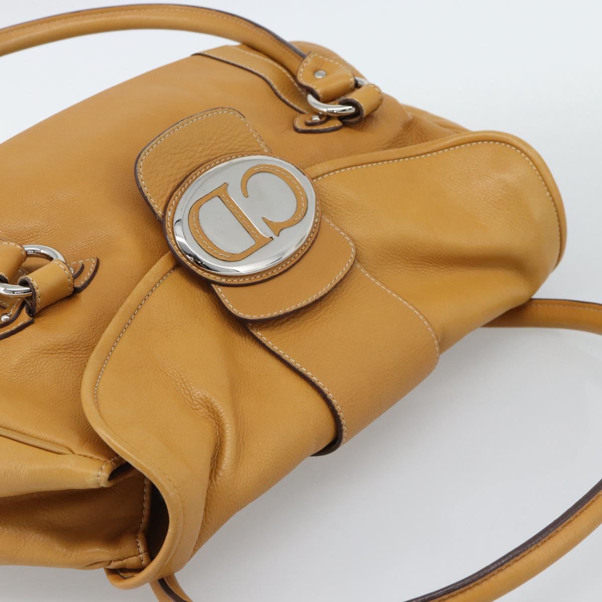 Christian Dior Hand Bag Leather Beige Silver Auth 189896A