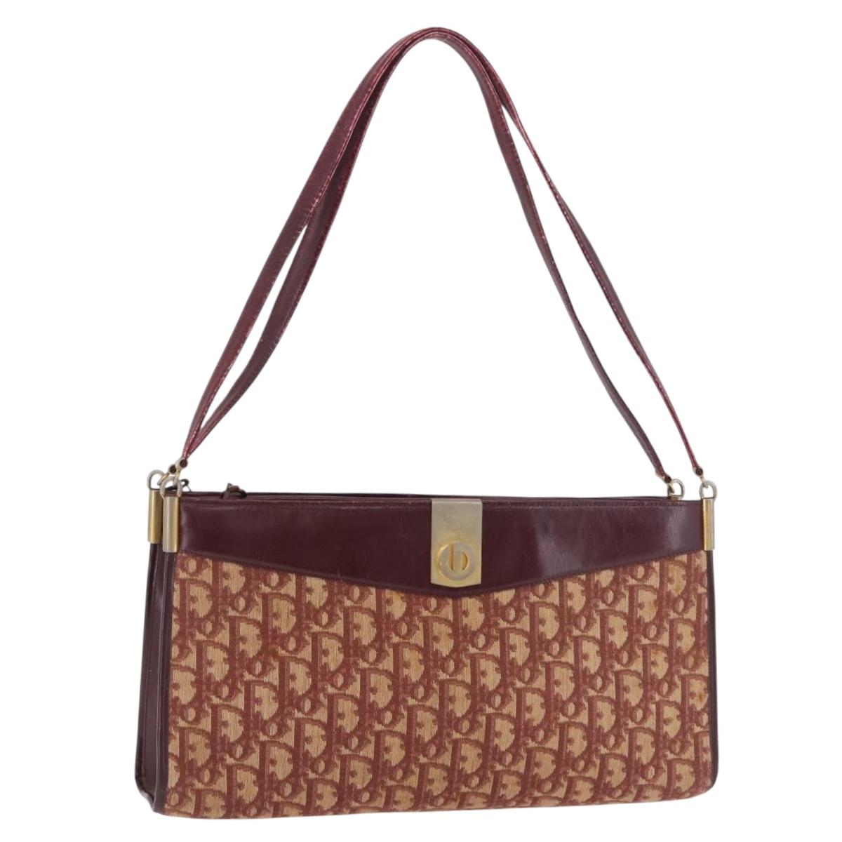 Christian Dior Trotter Canvas Shoulder Bag Red Gold Auth 189897