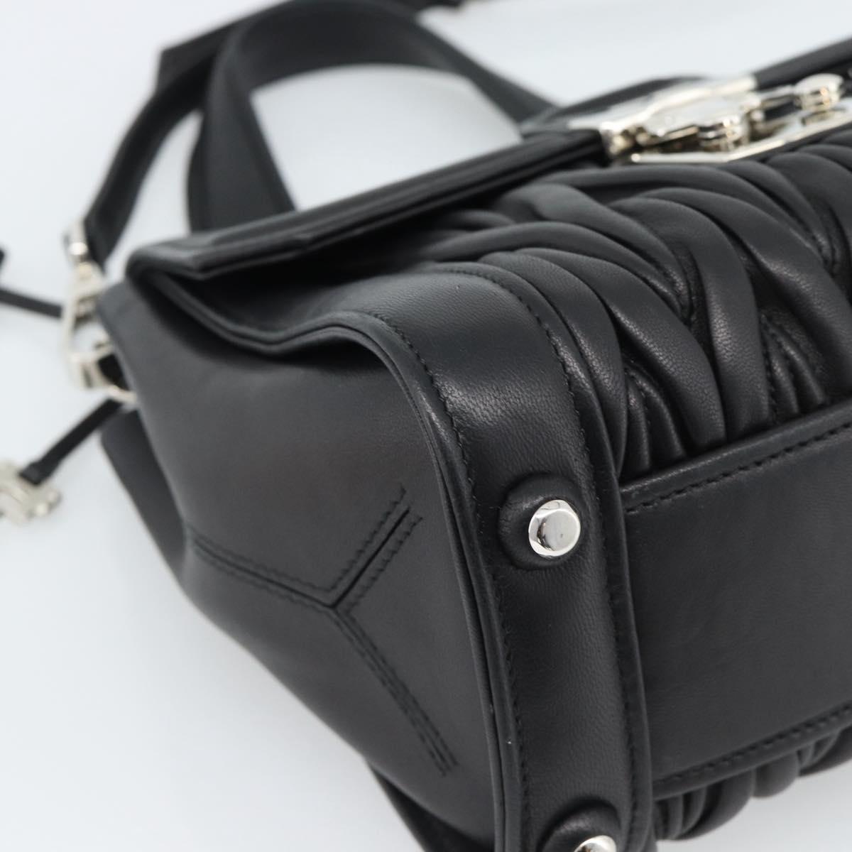 Miu Miu Matelasse Hand Bag Leather 2way Black Silver Auth 189898SM