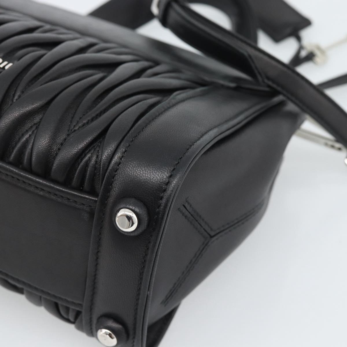 Miu Miu Matelasse Hand Bag Leather 2way Black Silver Auth 189898SM
