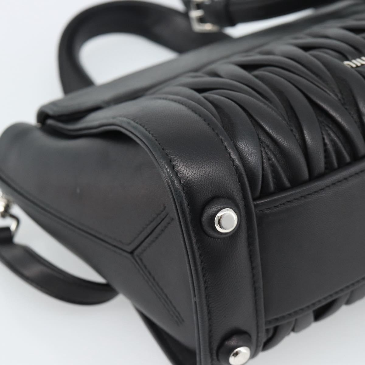 Miu Miu Matelasse Hand Bag Leather 2way Black Silver Auth 189898SM