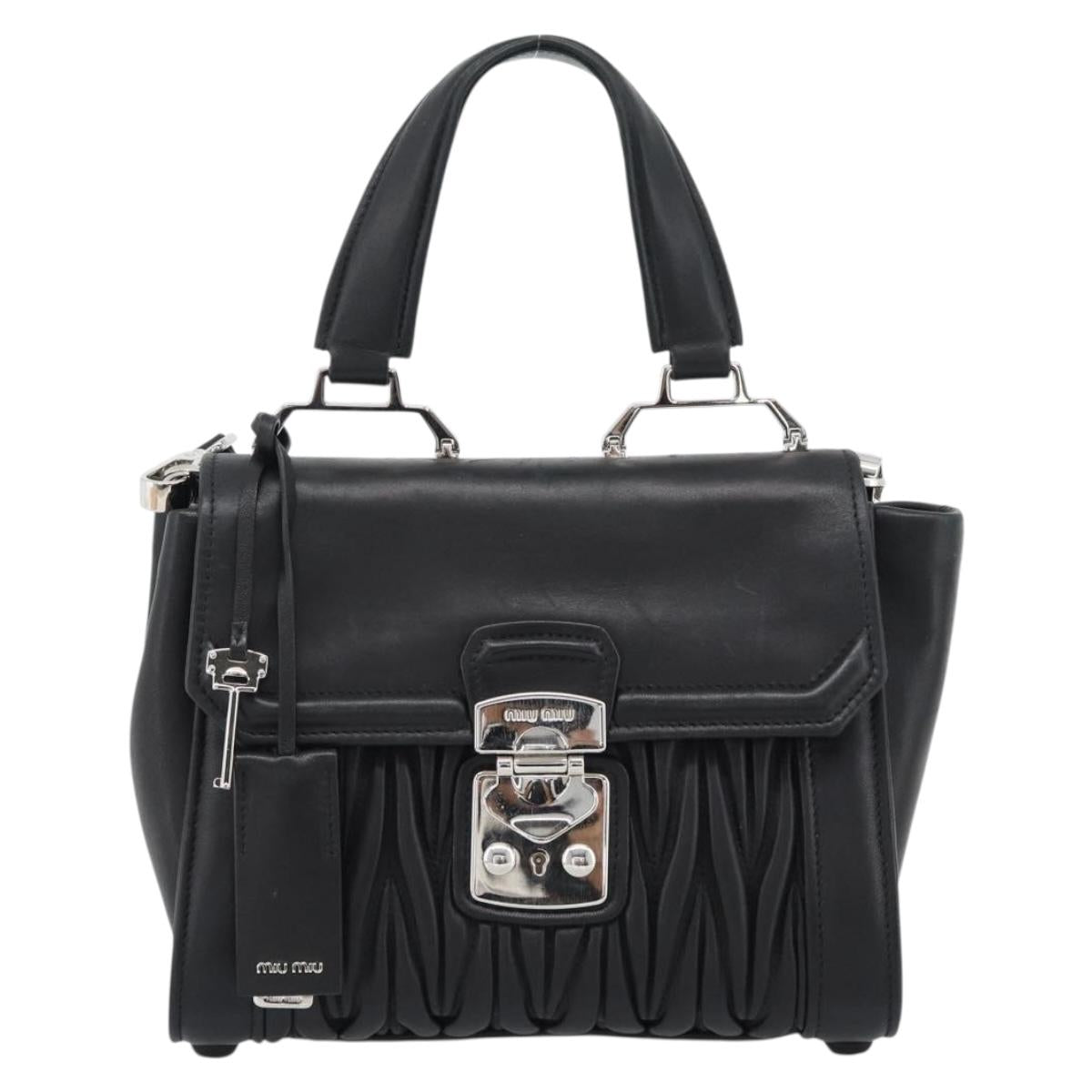 Miu Miu Matelasse Hand Bag Leather 2way Black Silver Auth 189898SM