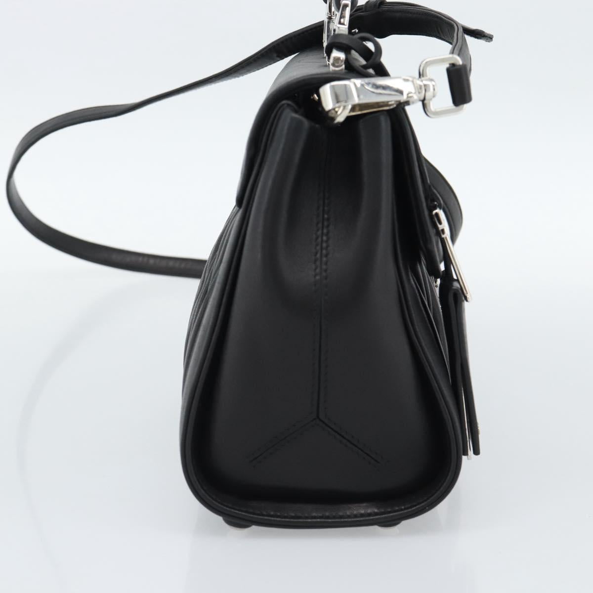 Miu Miu Matelasse Hand Bag Leather 2way Black Silver Auth 189898SM