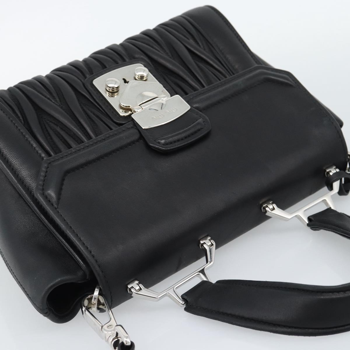 Miu Miu Matelasse Hand Bag Leather 2way Black Silver Auth 189898SM
