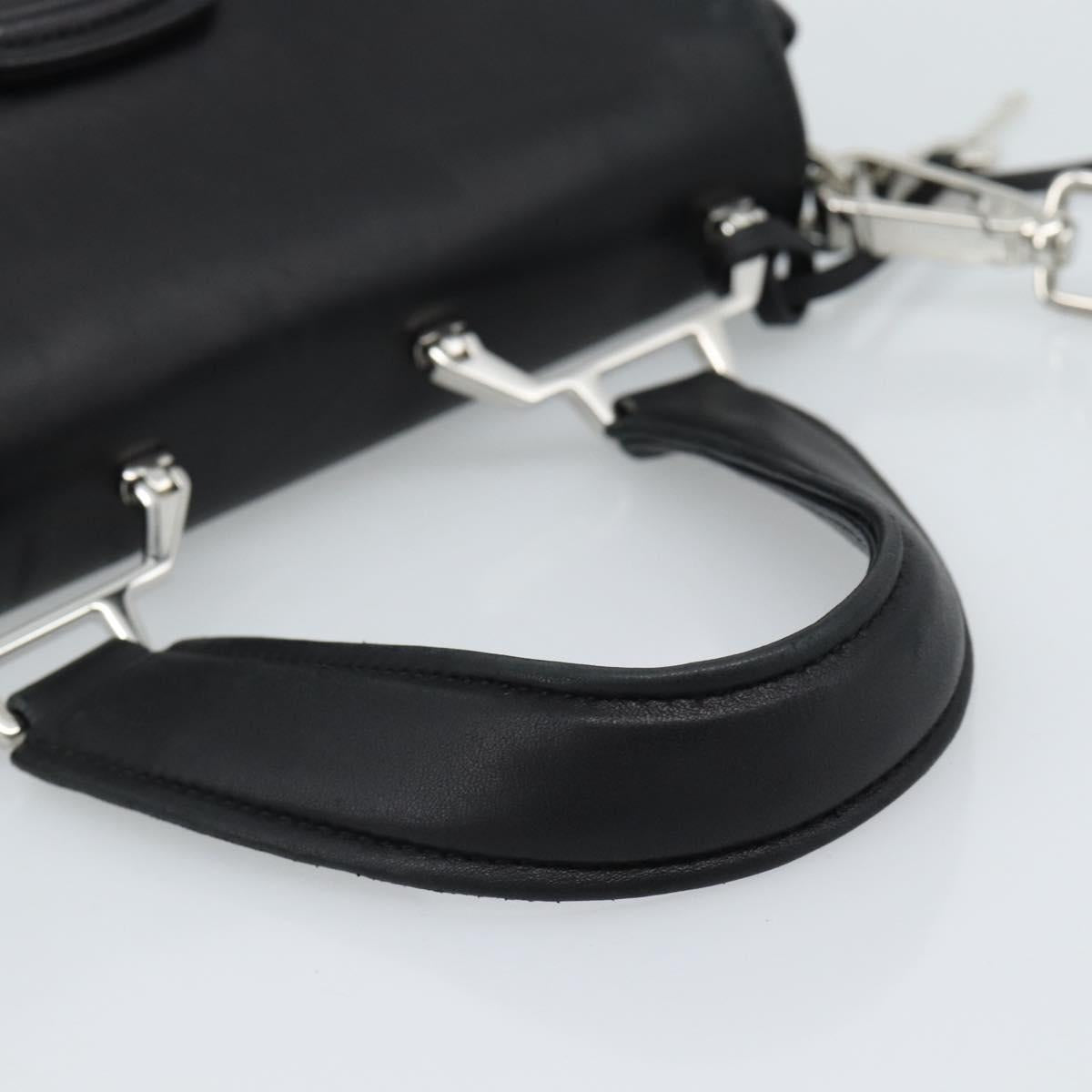 Miu Miu Matelasse Hand Bag Leather 2way Black Silver Auth 189898SM