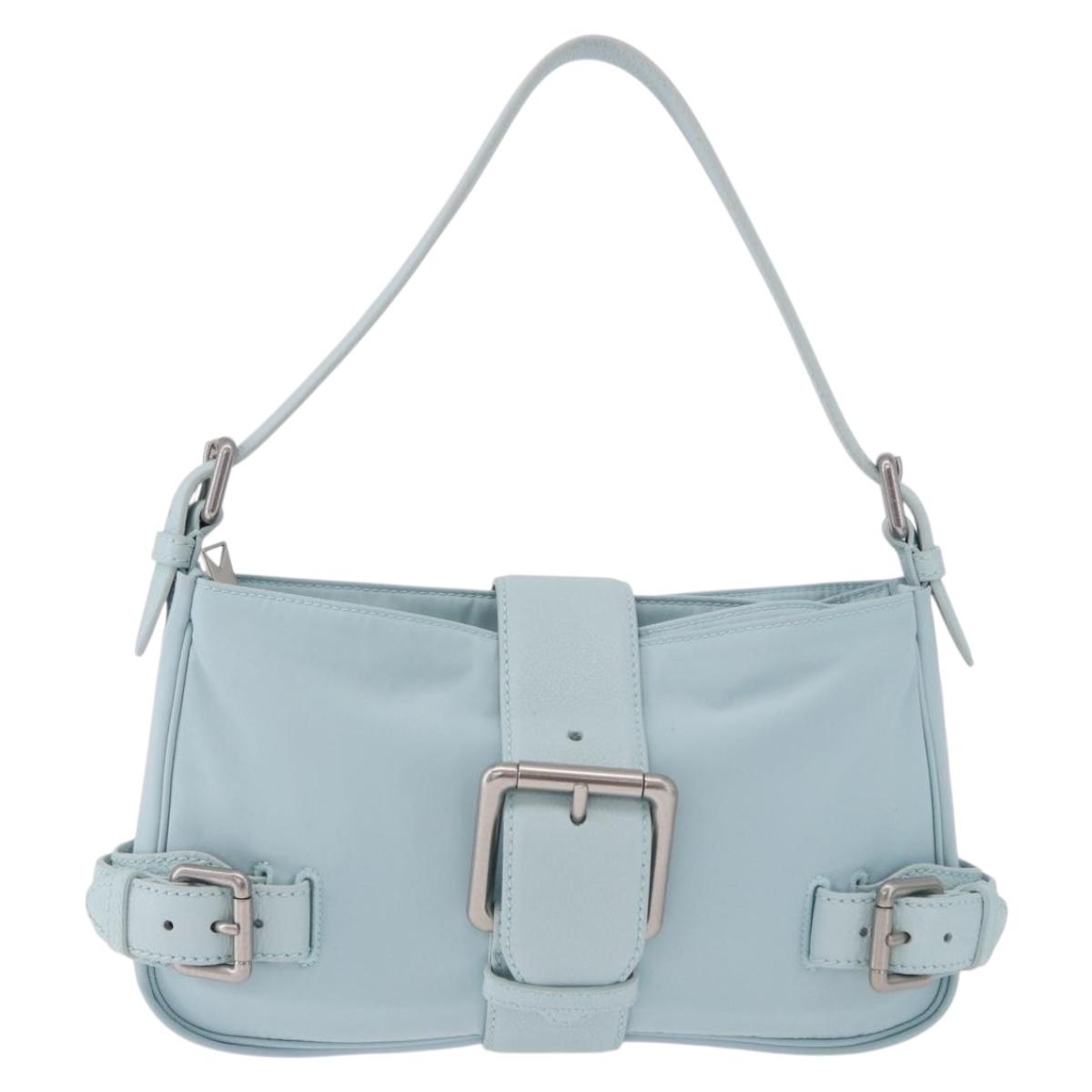BOTTEGA VENETA Shoulder Bag Nylon Light Blue Silver Auth 189899M