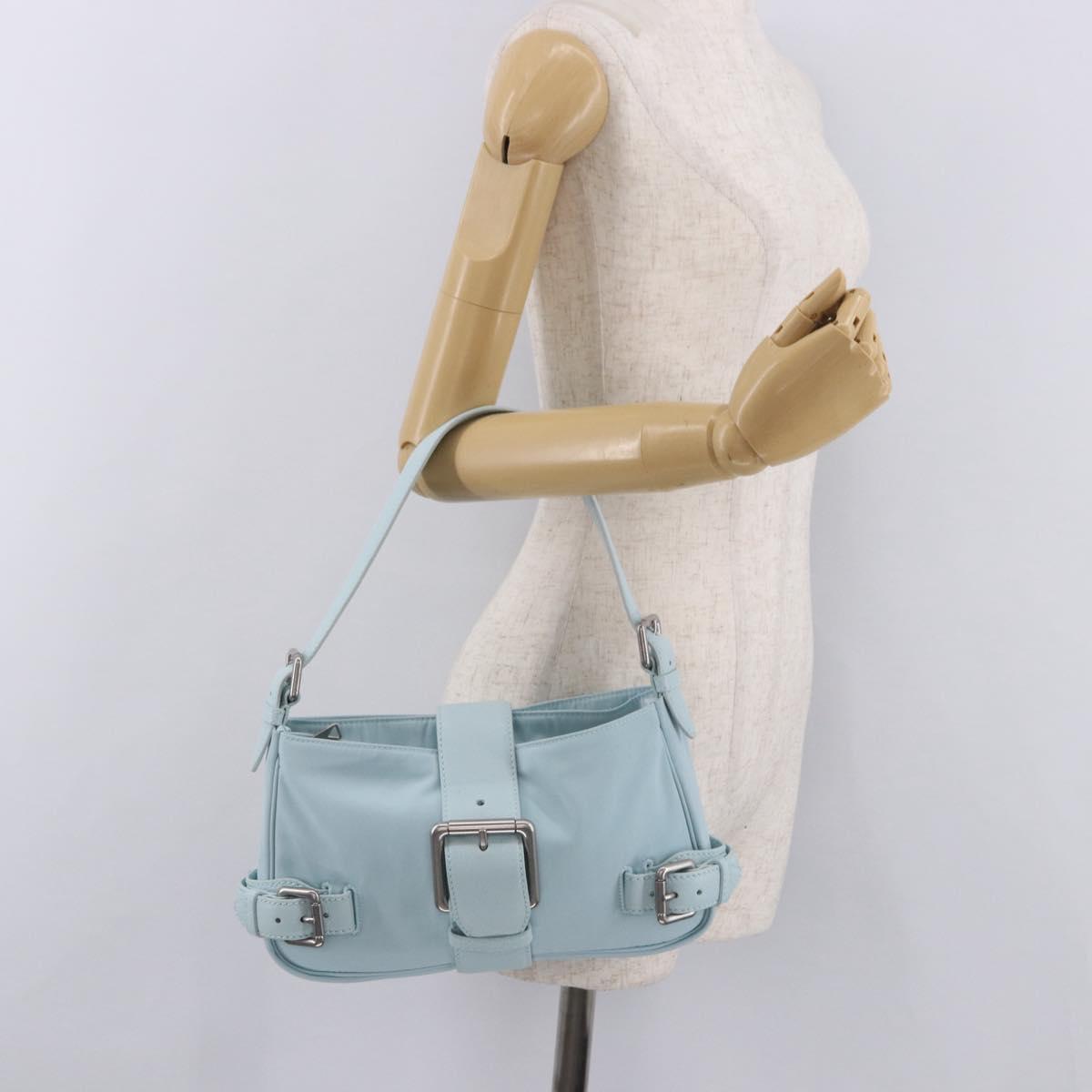 BOTTEGA VENETA Shoulder Bag Nylon Light Blue Silver Auth 189899M