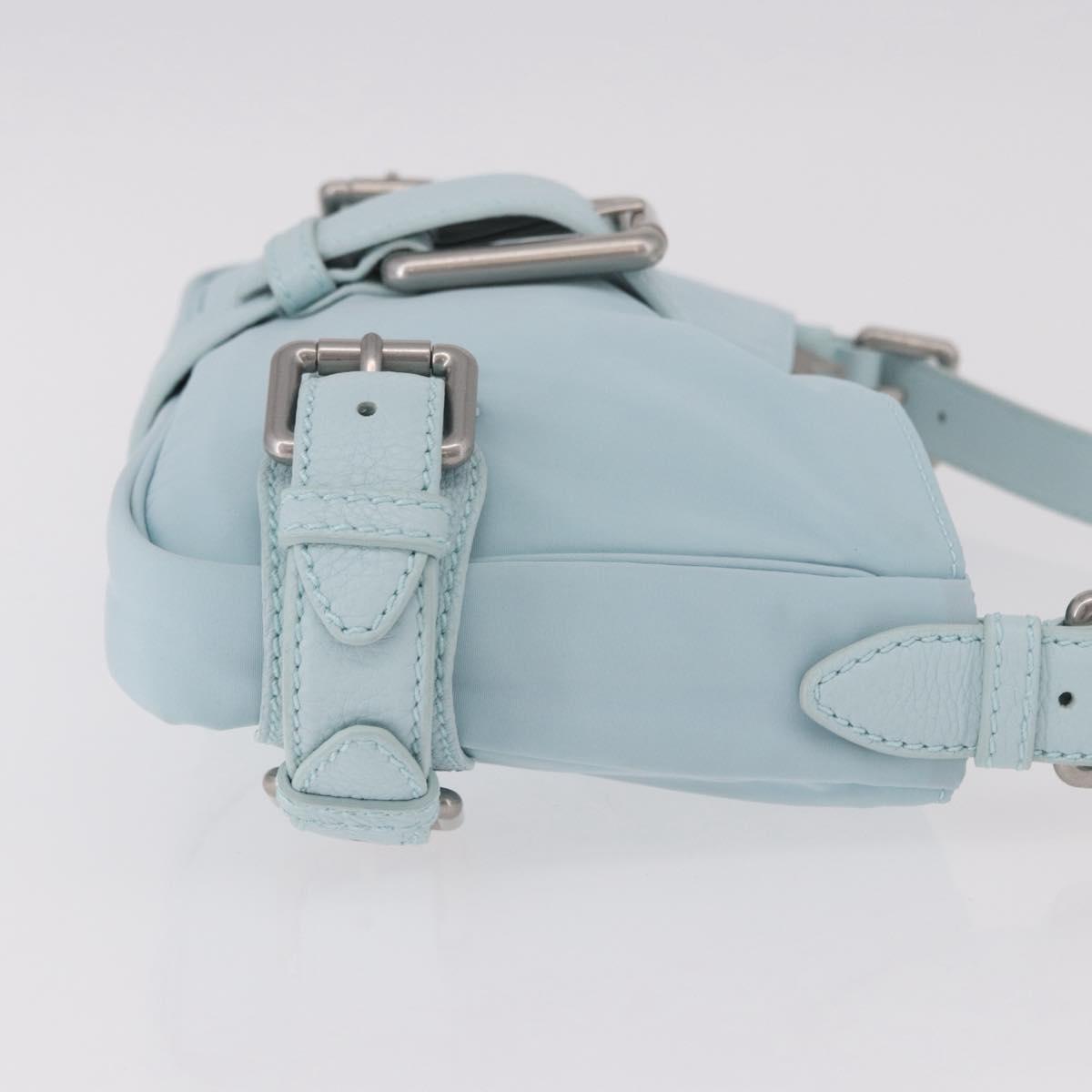 BOTTEGA VENETA Shoulder Bag Nylon Light Blue Silver Auth 189899M