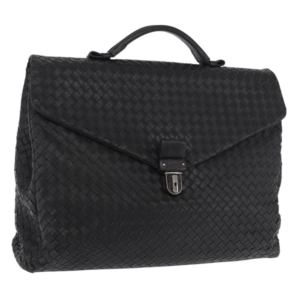 BOTTEGA VENETA INTRECCIATO Briefcase Leather Black Silver Auth 189914