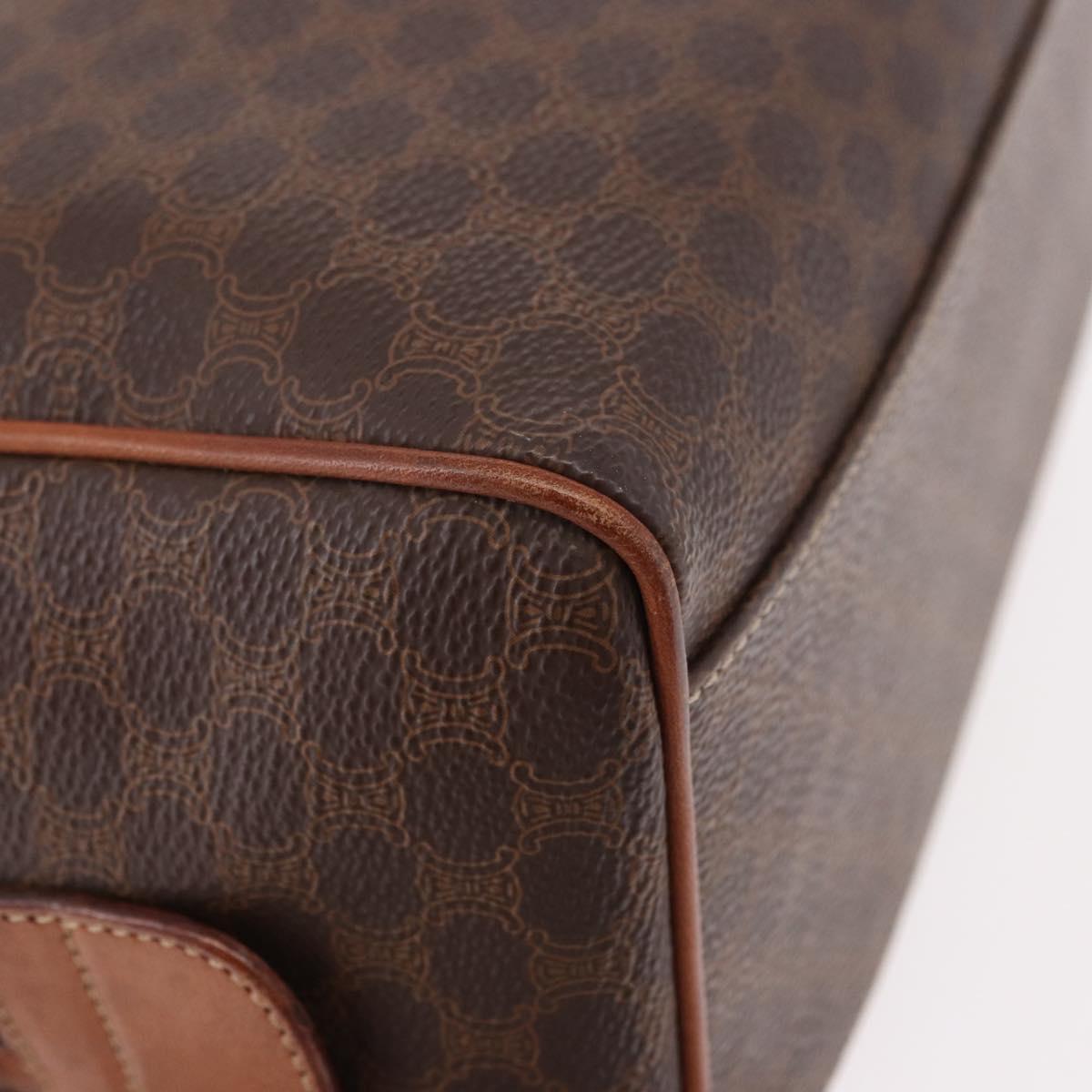 CELINE Macadam Canvas Boston Bag PVC Leather Brown Gold Auth 189915A