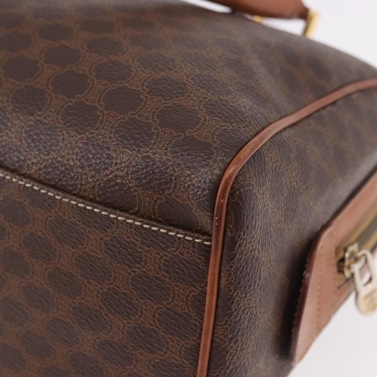 CELINE Macadam Canvas Boston Bag PVC Leather Brown Gold Auth 189915A