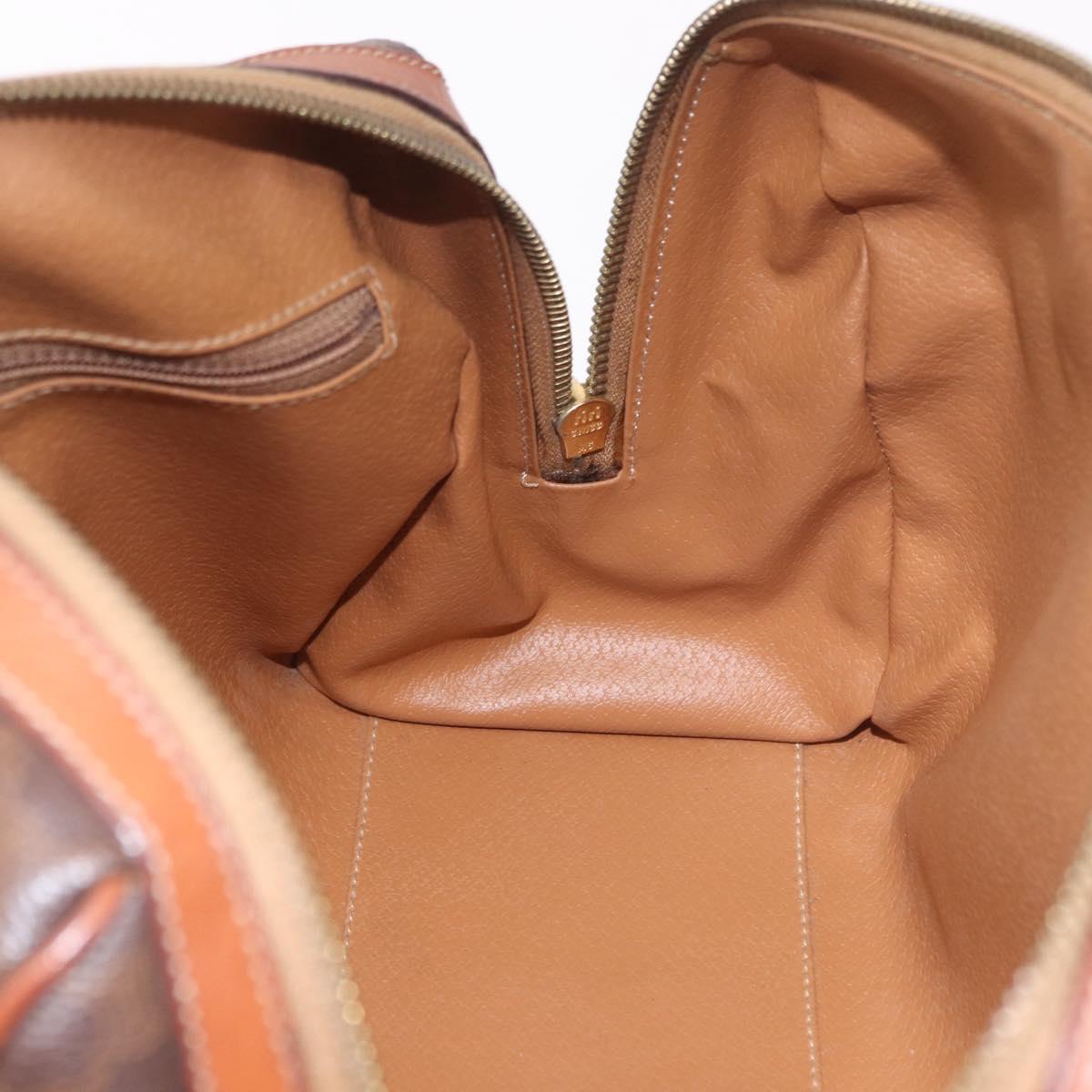 CELINE Macadam Canvas Boston Bag PVC Leather Brown Gold Auth 189915A
