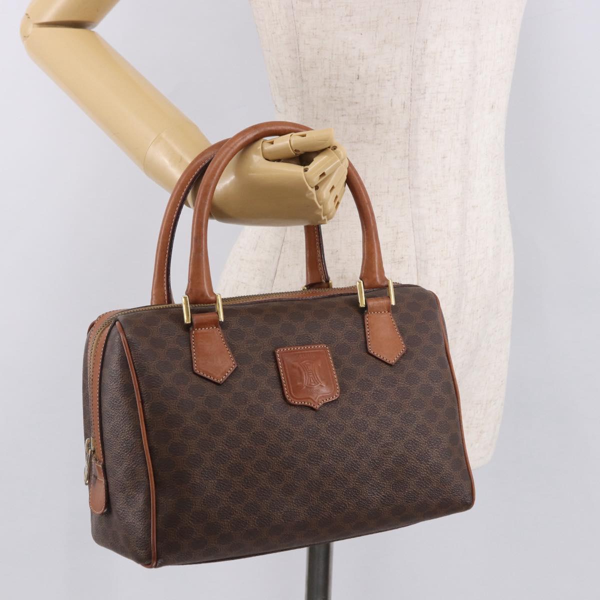 CELINE Macadam Canvas Boston Bag PVC Leather Brown Gold Auth 189915A