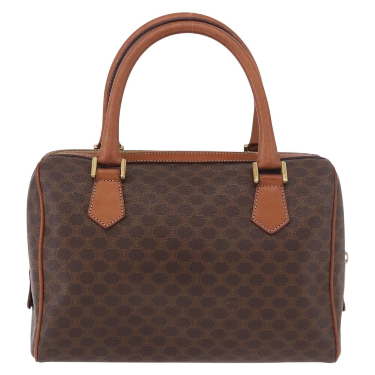 CELINE Macadam Canvas Boston Bag PVC Leather Brown Gold Auth 189915A