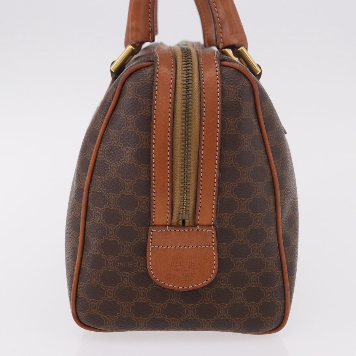 CELINE Macadam Canvas Boston Bag PVC Leather Brown Gold Auth 189915A