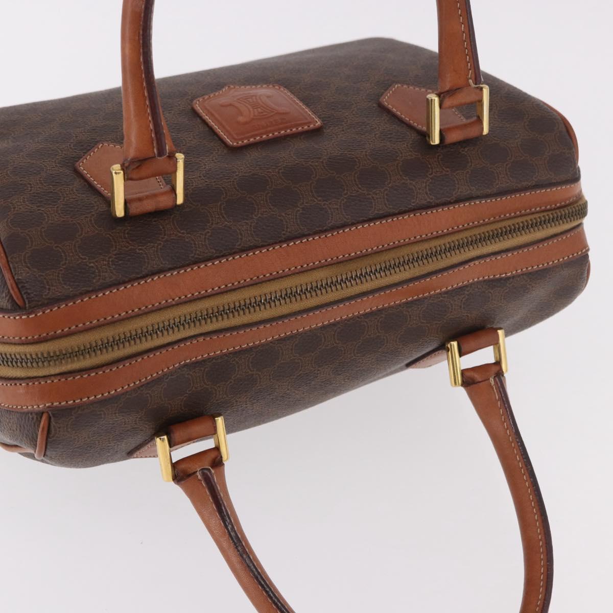 CELINE Macadam Canvas Boston Bag PVC Leather Brown Gold Auth 189915A