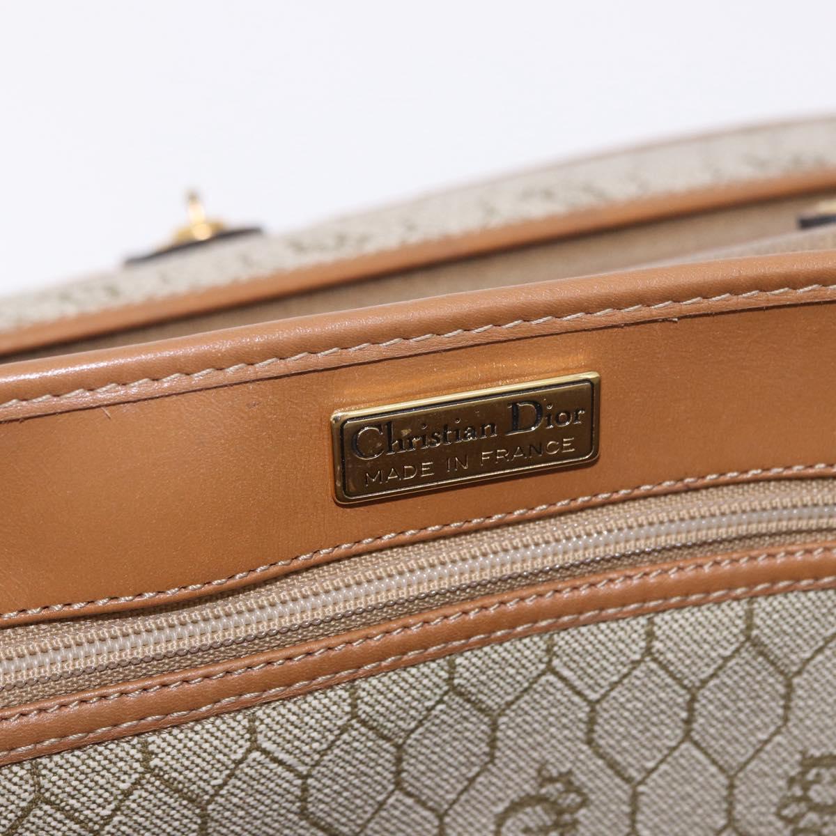 Christian Dior Honeycomb Canvas Hand Bag PVC Beige Gold Auth 189918A