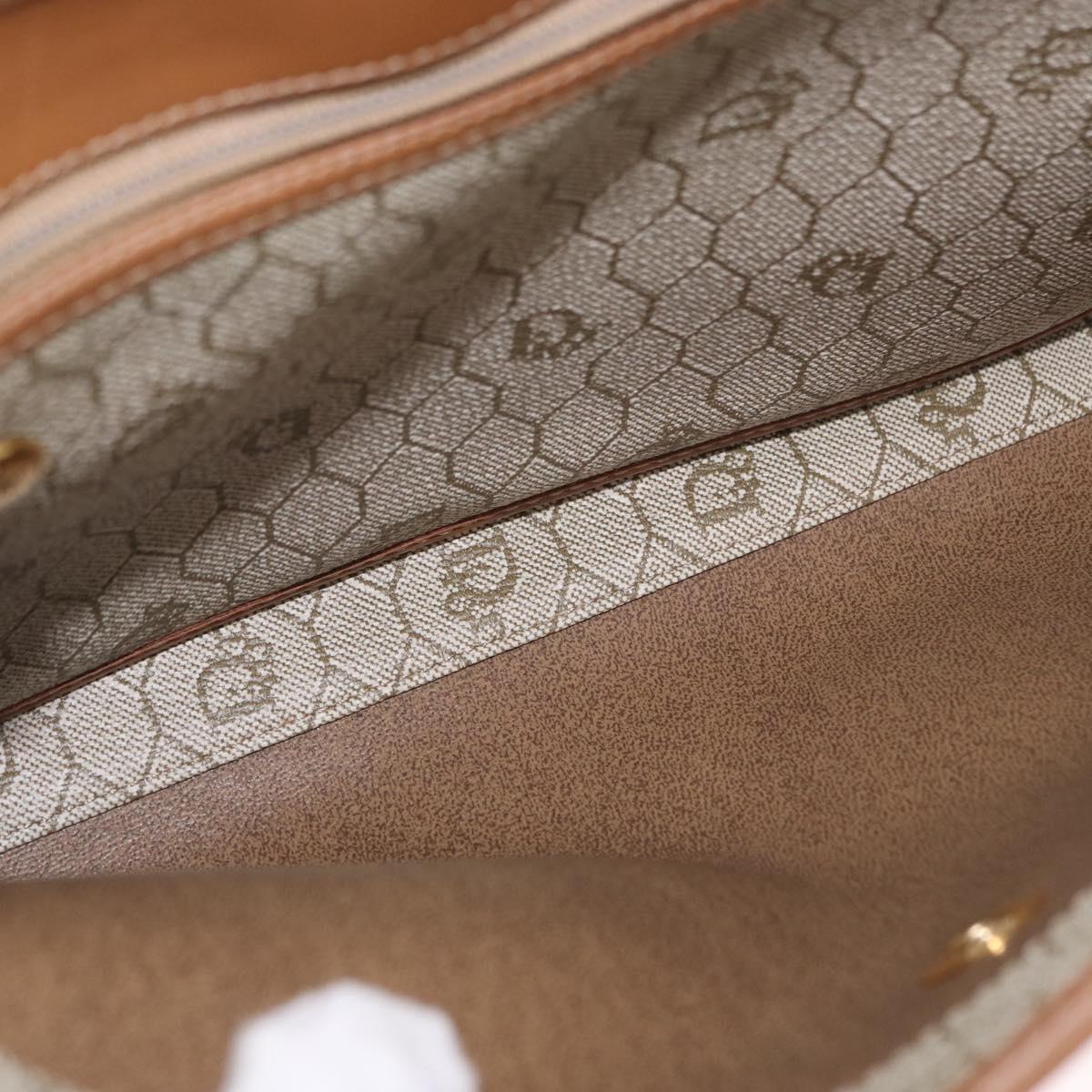 Christian Dior Honeycomb Canvas Hand Bag PVC Beige Gold Auth 189918A