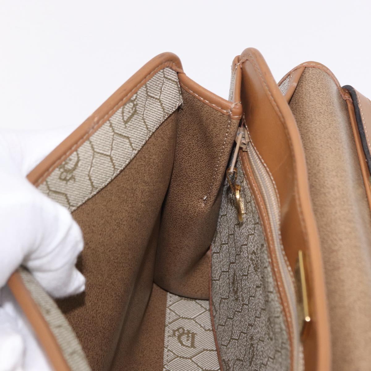 Christian Dior Honeycomb Canvas Hand Bag PVC Beige Gold Auth 189918A