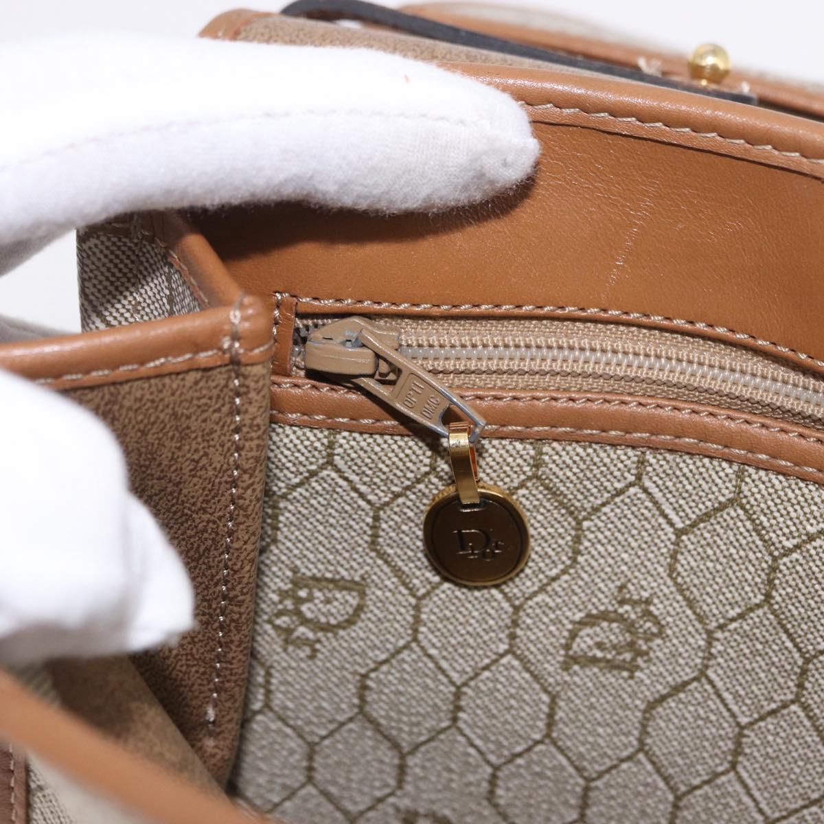 Christian Dior Honeycomb Canvas Hand Bag PVC Beige Gold Auth 189918A