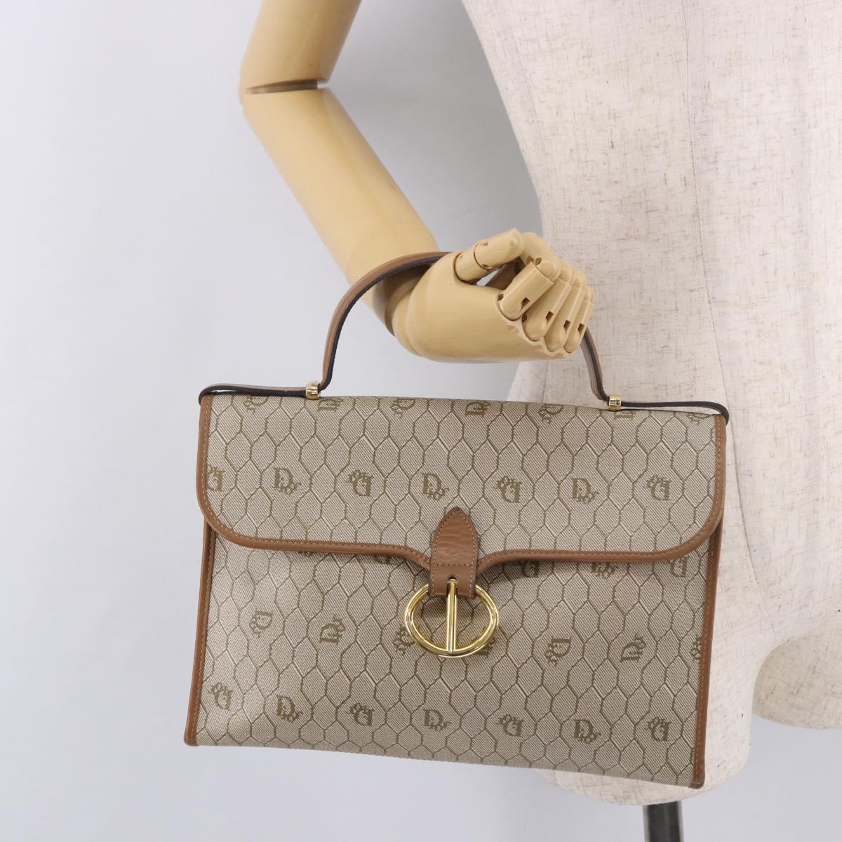 Christian Dior Honeycomb Canvas Hand Bag PVC Beige Gold Auth 189918A