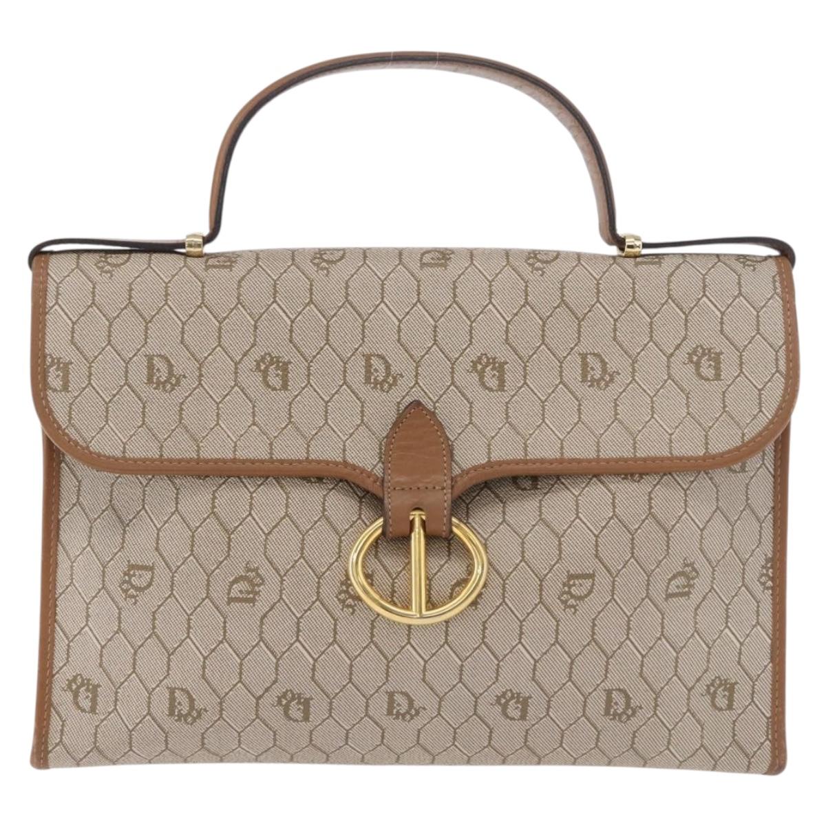 Christian Dior Honeycomb Canvas Hand Bag PVC Beige Gold Auth 189918A